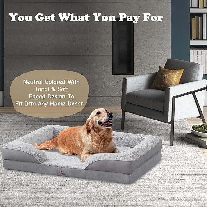 XL Orthopedic Dog Beds Large Sized Dog - Washable Large Dog Cat Bed Waterproof, Comfort Dogs Couch Sofa with Washable Removable Cover, Pet Bed with Nonskid Bottom, Light Grey, 48"