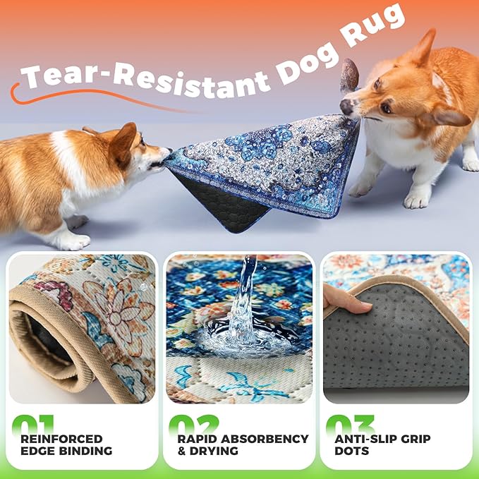 Hompet 2 Pack Super Absorbent Dog Door Mat for Muddy Paws, Washable Pee Pads for Dogs, Reusable Puppy Training Pads, Quick Dry Non-Slip Pet Entryway Rug, Leak-Proof Potty Pad for Indoor Floors 48x60