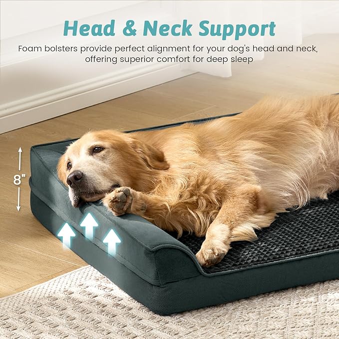 Orthopedic Dog Bed for Extra Large, XXL Dogs Bed, L Shaped Foam Anti-Slip Bottom Giant Pet Cat Sofa with Washable Cover, Suitable for Pet Up to 150 lbs, 48x35x8 inch, Black ﻿