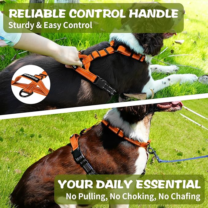 No-Pull Harness,Y-Shaped Design,Buckle-Neck Balance Harness with Reflective Stitching, Ideal for Dog Training and Night Walking, Padded Handle, Durable High-Tensile Nylon-Orange-S