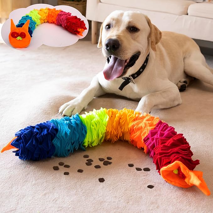 Snuffle Ball Rainbow Snuffle Snake Puzzle Toy for Dogs Puppy Treat Dispensing Toys Foraging Snuffle Mat Interactive Slow Feeder Dog Toys for Any Size