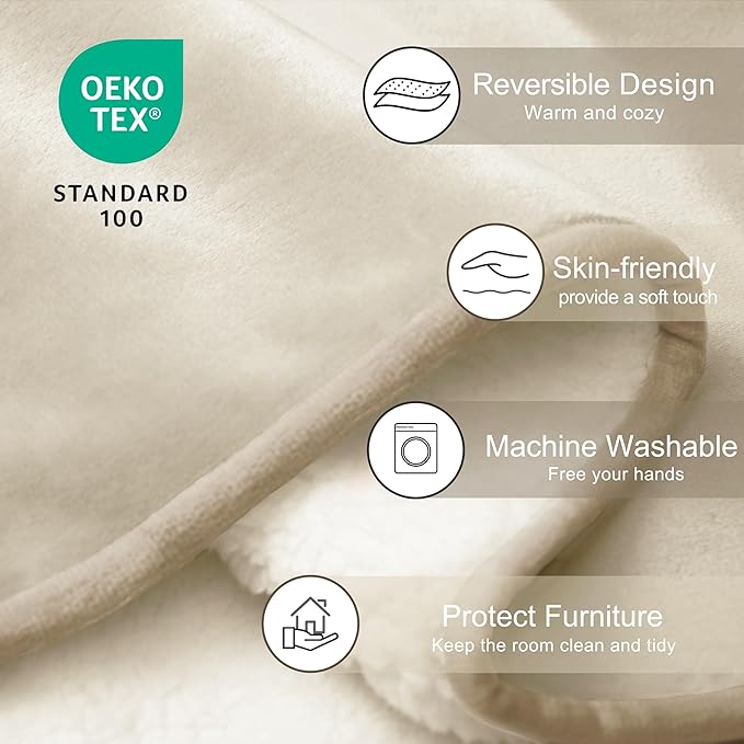 gogobunny Waterproof Bed Blanket, Reversible Sherpa Fleece Throw Blanket for Dog Puppy Cat, Furniture Cover Protects Bed Couch Sofa from Liquid Pee and Pet Fur (Cream, 30x40 inches)