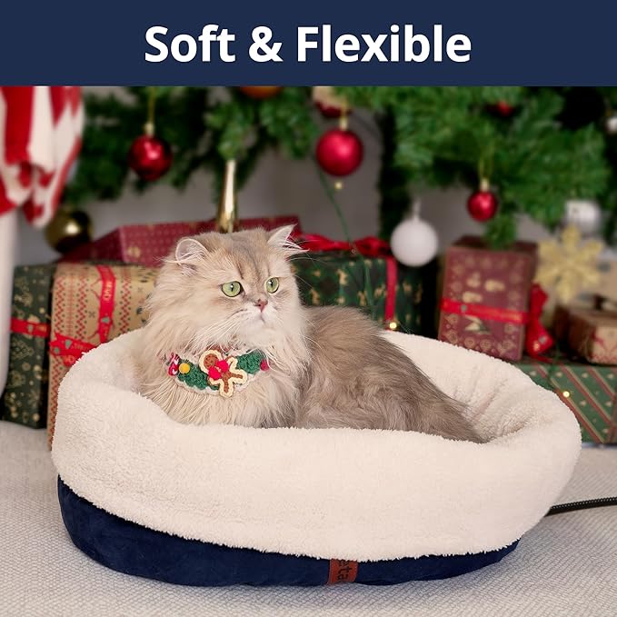 Heated Cat Bed with Auto Shut Off Timer, 17.7" x 13.7" Adjustable Temperature Indoor Pet Heating Cushion Bed for Kittens, Cats, Puppies and Small Dogs, Blue