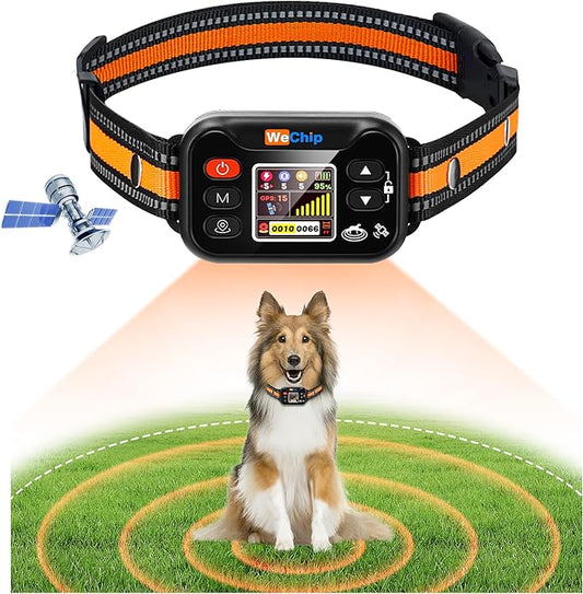 WeChip Wireless Dog Fence Collar, GPS Pet Containment System, Rechargeable, Waterproof, for Dogs 15-120 lbs