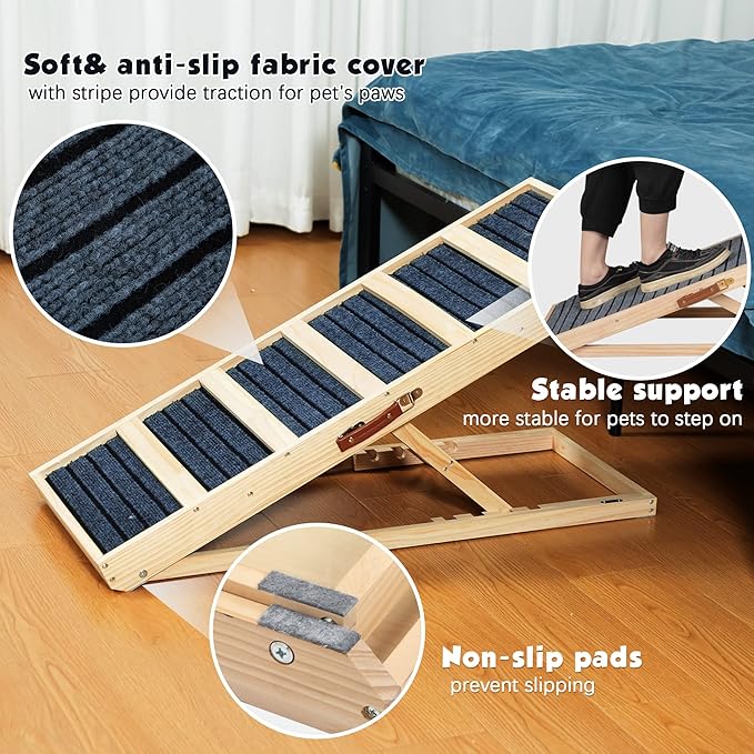 COZIWOW Dog Ramp for Bed, 4 Height Adjustable from 16" to 24" Portable Pet Ramp for Bed Car Couch Stairs Ramp for Dog Get on Bed Couch Truck SUV