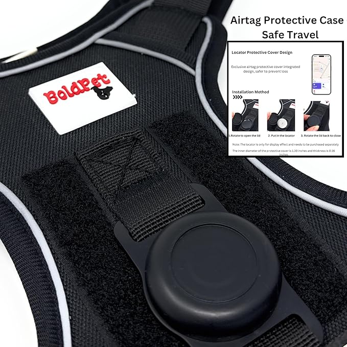 Dog Harness with Airtag Holder and Leash Set-Premium Oxford Breathable Material- Durable Reflective Airtag Dog Harness and Leash Set for Small, Medium, Large and X Large Dogs