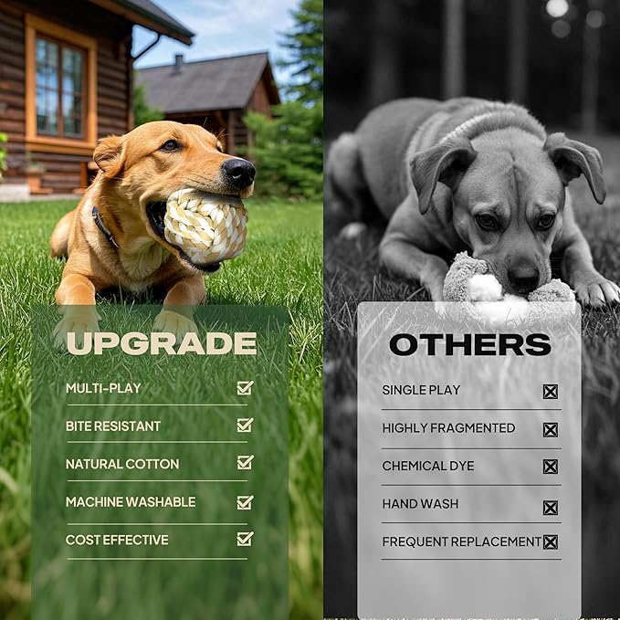 TwoEar Dog Rope Toys for Large Dogs - 3 Pack Indestructible Natural Cotton Rope Toys for Dogs Large/Medium Breeds - Tough Chew Tug of War Dog Toy for Boredom, Teeth Clean