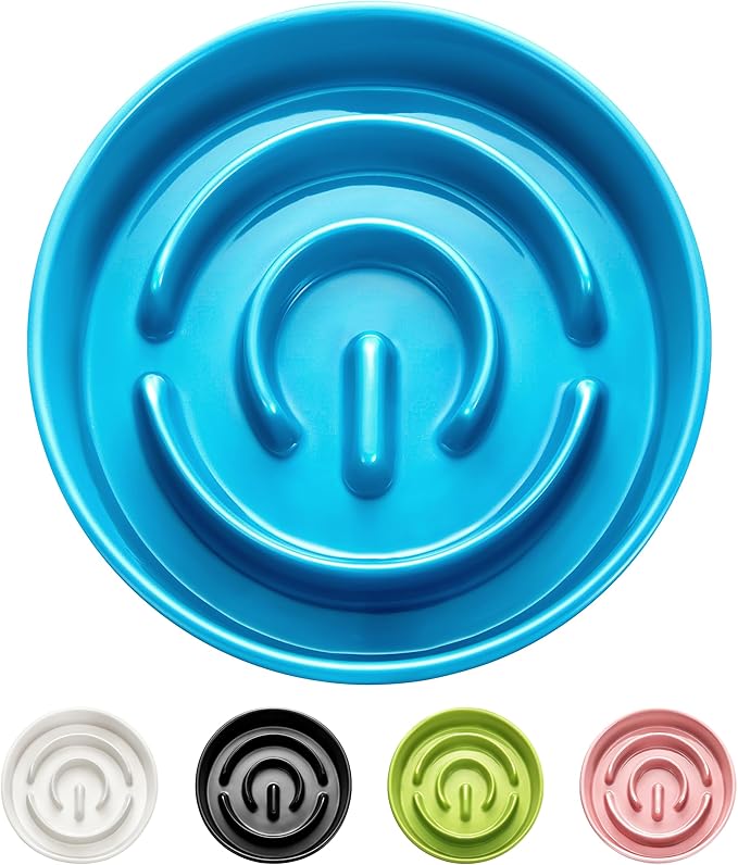 Ceramic Slow Feeder Dog Bowls, 0.6 Cup Slow Feeder for Small Dogs and Cats, Puzzle Maze Bowl, Prevents Choking, 6in, Blue