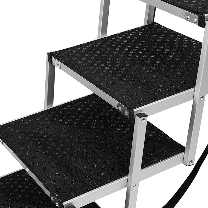 Foldable Dog Stairs, Car Dog Stairs 5 Steps 70kg Load Bearing Extra Wide Anti Slip Pet Ramp with Soft Foam Handle and Safety Straps, for SUV High Beds Truck Car Sedan