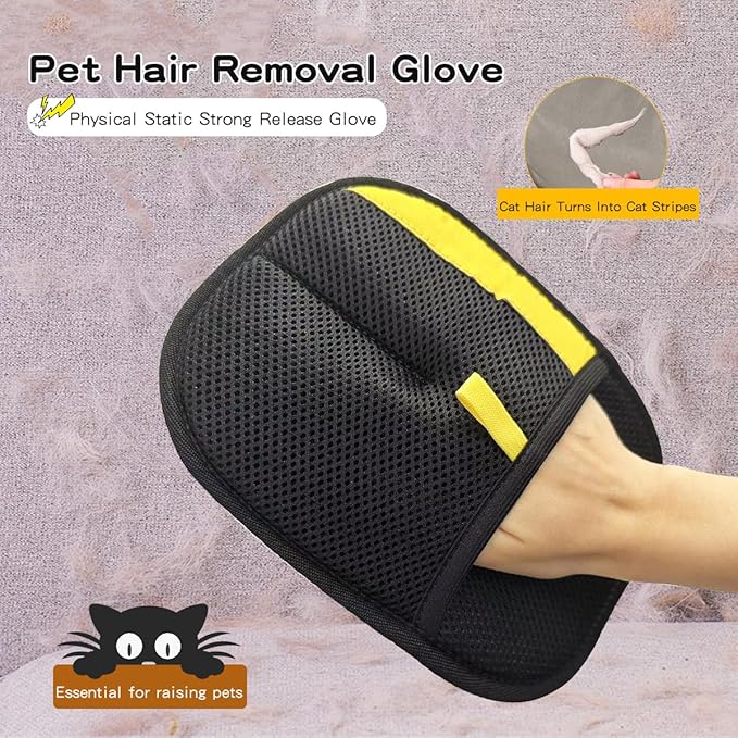 Electrostatic Pet Hair Removal Gloves: Quick Wiping - Reusable & Washable for Sofa Clothing Pet Beds Effortless Cats & Dogs Hair Remover for Busy Pet Owners (1pcs-Black)