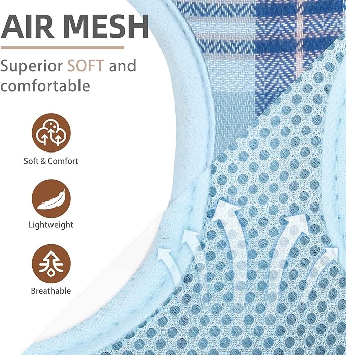 PUPTECK Adjustable Dog Harness Collar and Leash Set Step in No Pull Pet Harness for Small Medium Dogs Puppy and Cats Outdoor Walking Running, Soft Mesh Padded Reflective Vest Harnesses, Blue XL