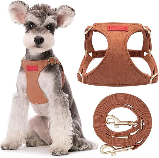 Puppytie No Pull Small Dog Harness with Multifunction Dog Leash,Lightweight Soft Adjustable No Choke Escape Proof Pet Harness Vest Pet Harness Vest,Brown Caramel,S