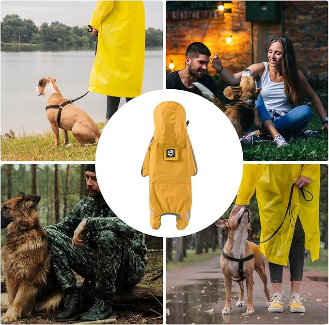 Pet Rain Jacket – Hooded Waterproof Coat, Reflective Lightweight Poncho, Four-Leg Dog Rain Cover with Adjustable Fit | Perfect Use for Small Medium Large Dogs Cats Outdoor Adventure