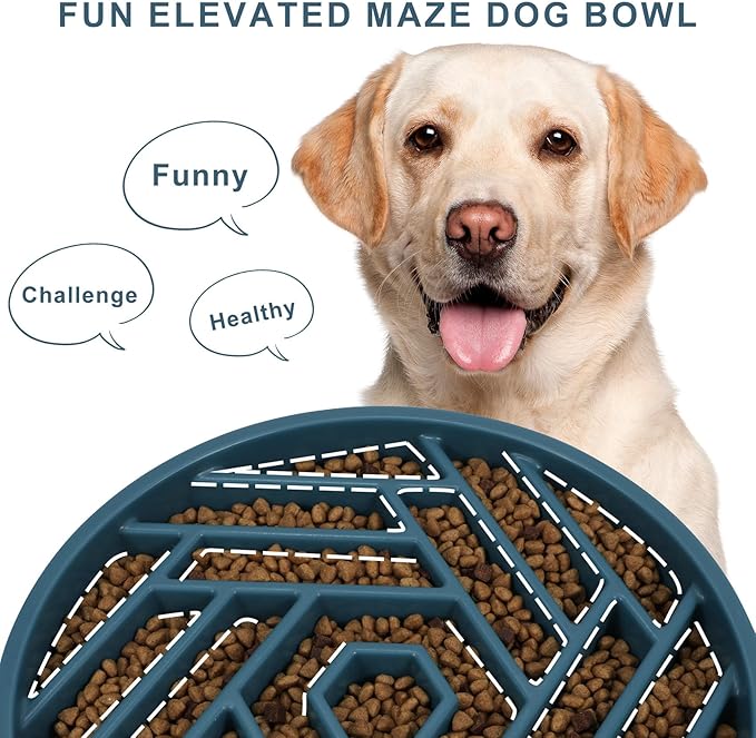 TOBYTO Slow Feeder Dog Bowls Large Medium Breed,Anti-Choking Slow Eating Dog Food Bowl,Non Slip Pet Slower Food Feeding Bowls Large Puzzle Slow Feeder Bloat Stop Maze Dog Dishes,Dark Blue