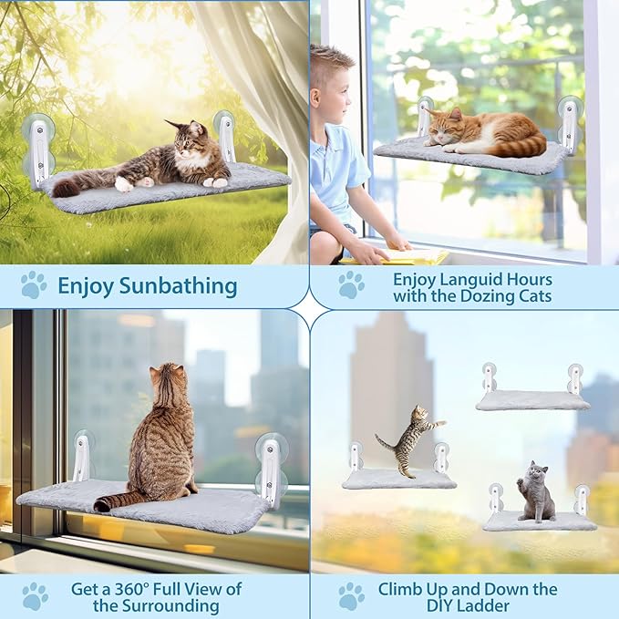 L&W BROS. 2-Pack Cat Window Perch for Indoor Use, Foldable Hammock with 4 Upgraded Suction Cups, Easy Assembly, Supports Large & Heavy Pets (M 2Pc)