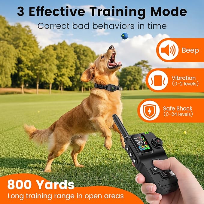 GPS Wireless Dog Fence, Electric Dog Fence Outdoor for Yard, Rechargeable, 25-999 Yards Customized Boundary, Real-Time Distance, Waterproof Collar, 3 Warning Modes Pet Containment System