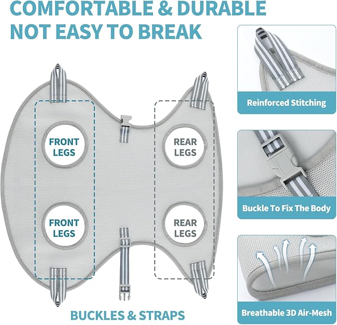 Stress-Free Dog Grooming Hammock Harness Kit - Secure Nail Trimming Sling for Cats & Dogs w/Safety Clipper, Adjustable Straps - Home Vet-Grade Care for Small/Medium/Large Pets