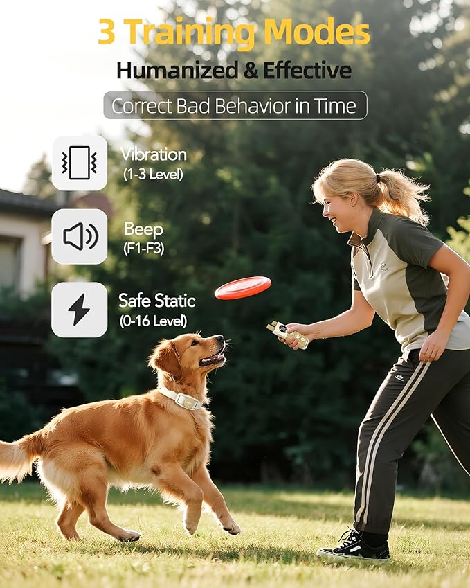 Jugbow Shock Collar for Dogs - 4200FT Remote Training Collar for 15-120lbs Small Medium Large Dog, LED Light & Waterproof Electric Collars with 3 Training Mode for All Breeds (Beige)