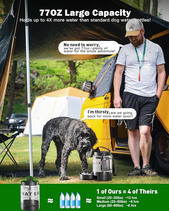 77oz Large Dog Water Bottle Travel - Portable Dog Travel Water Dispenser with Bowl, Ideal for Travelling, Hiking, Camping, Parks, Outdoor, Black