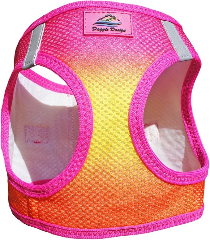 Doggie Design Dog Harness - No Choke Harness for Pets, Dog Vest, Mesh Polyester, Simple Step in and Go Design, Reflective Vest for Dogs - Raspberry Pink and Orange, X-Large