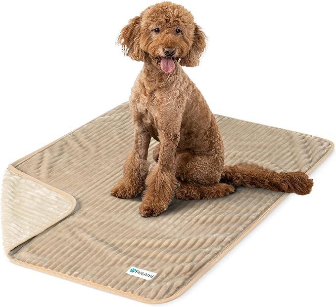 PetAmi Waterproof Dog Blanket, Leakproof Pet Blanket for Small Medium Large Dogs, Reversible Furniture Bed Sofa Couch Cover Protector, Plush Striped Pet Throw for Indoor Cat, 60x80 in, Taupe Beige