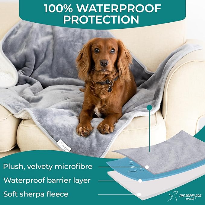 100% Waterproof Dog Blankets for Large Dogs – Soft Fleece, Washable Pet Throw for Couch, Car, Bed & Furniture Protection, Soft Fluffy Reversible Blanket, 40”x47”, Gray/White
