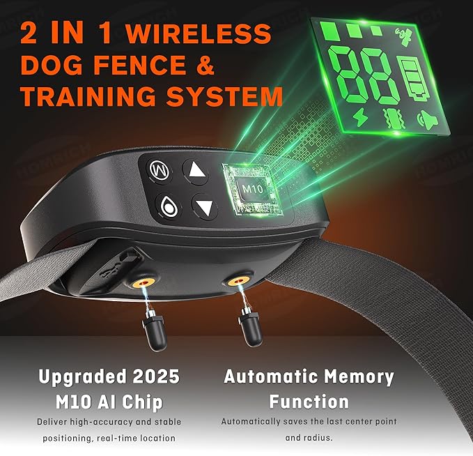Homrich 2 in1 GPS Wireless Dog Fence, Electric Dog Fence, IPX7 Waterproof Pet Containment and Behavior Training GPS Dog Collar System for Dogs Over 8 Lbs Portable Outdoor Use (Upgraded M10 Chip)