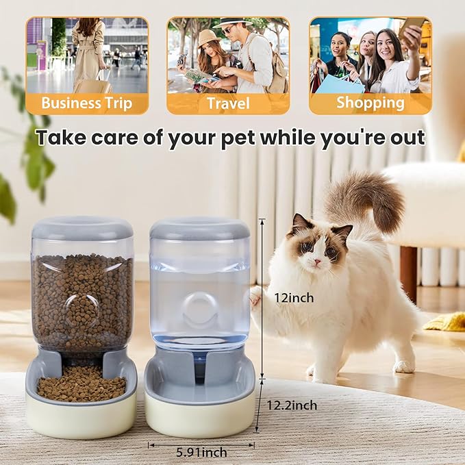 2 Pack Automatic Cat Feeder and Water Dispenser Pet Feed Bowl Dog Gravity Food Feeder and Waterer Set for Small Medium Pets Puppy Kitten 1 Gallon