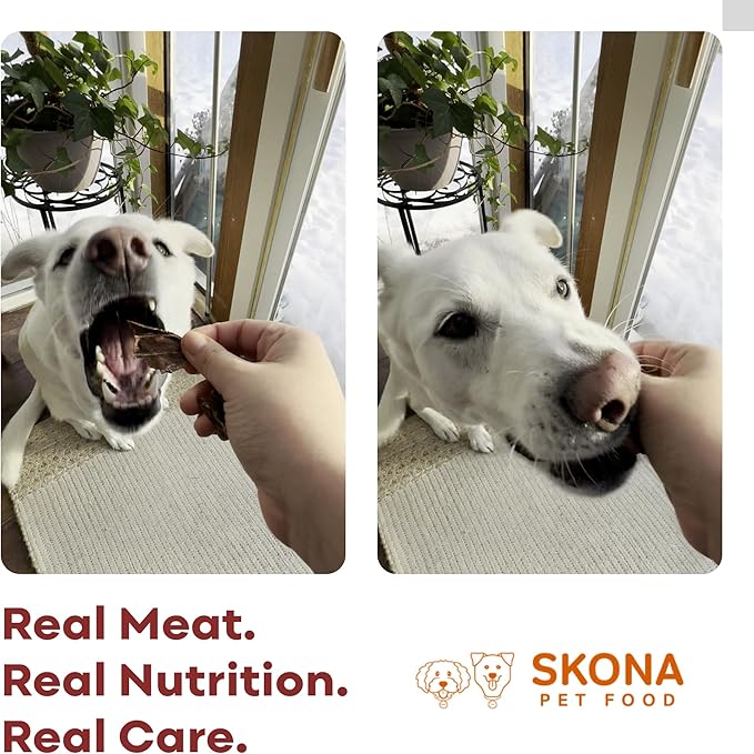 Skona PetFood Beef Heart Jerky Dog Treats & Cat Jerky Treats, High Protein, Single-Ingredient Training Snacks, Grain-Free, USA Made, Rich in Taurine, Supports Digestion & Dental Health, 4oz