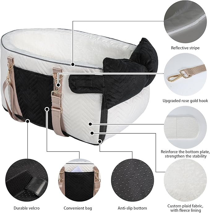 Dog Car Seat for Small Dogs Adjustable Portable Center Console Dog Car Seat Removable Cat Booster Cars Seats - Safety Belt with Cushion Anti-Collapse for Puppy Kitten Up to 15 Lb