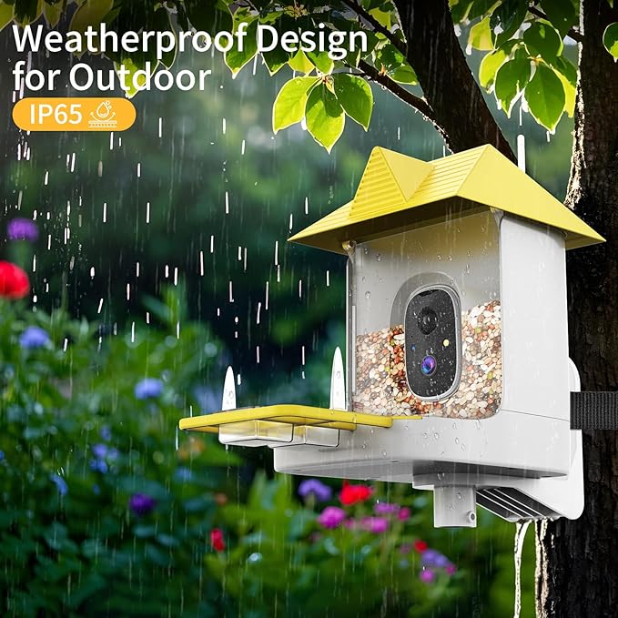 Bird Feeder with Camera,Bird House with Cam for Outside Solar Powered,Weatherproof for Garden,Yard & Lawn,2.4G WiFi Enabled,AI Birds ID,Auto-Records 1080p Videos to Cloud,Thoughtful Gift for Seniors