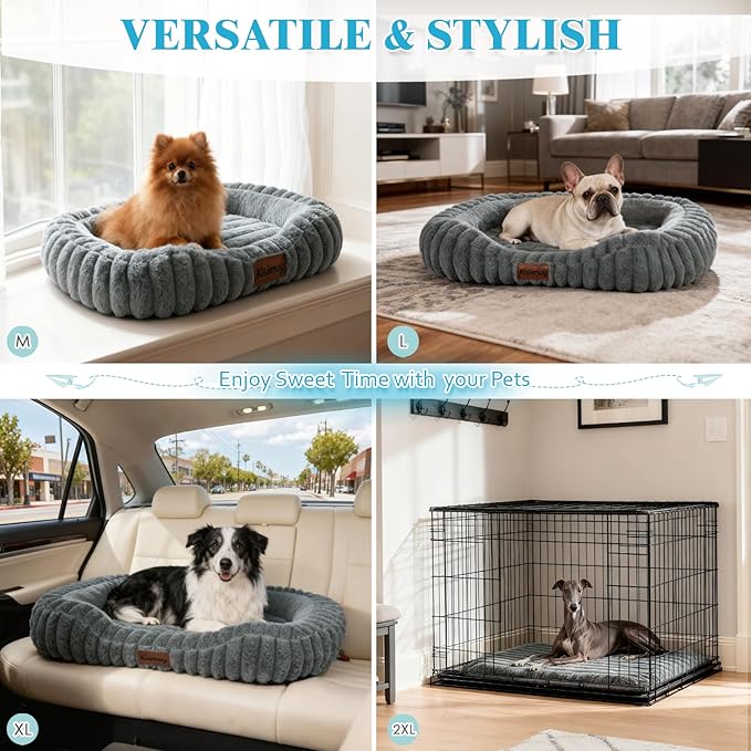 Dog Bed Large Size Dogs Washable Soft Furry Pet Bed, Calming Rectangle Large Dog Bed with Removable Cover & Anti-Slip Bottom, Orthopedic Anti-Anxiety Pet Bed with Handle, 35x27x5 Inches, Grey