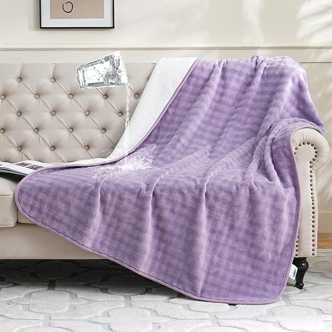 Waterproof Blanket for Bed Couch Sofa Car, Soft Leakproof Dog Blanket with 3D Bubble Pattern, Reversible Water Proof Pet Blankets for Dogs Cats Puppies (60"x80", Dusty Purple)