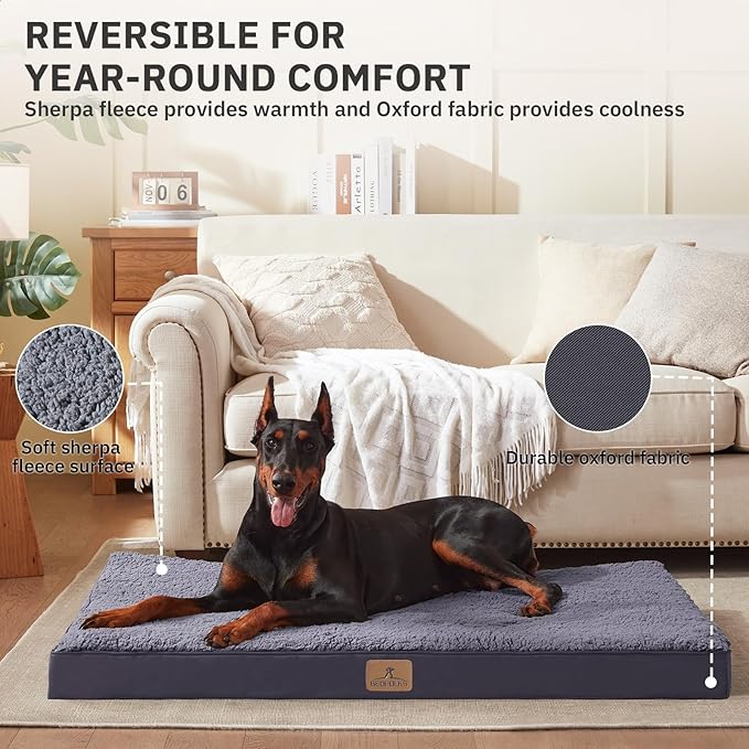 Bedfolks Orthopedic Dog Bed for Jumbo Dogs - Egg Foam Dog Crate Bed with Removable Waterproof Cover, Pet Bed Mat Suitable for Dogs and Pets Up to 120 lbs (48 x 30 x 3.5 inches, Dark Grey)