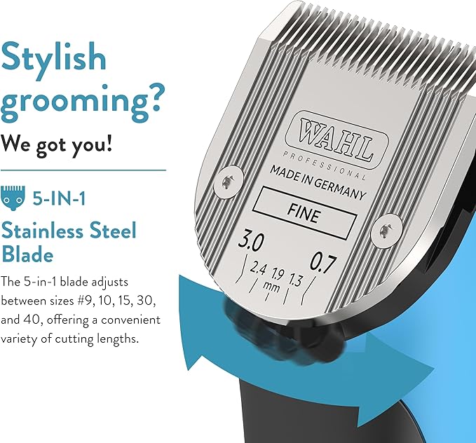 WAHL Professional Animal Bravura Lithium Ion Clipper - Pet, Dog, Cat, and Horse Corded / Cordless Clipper Kit, Turquoise (41870-0438)