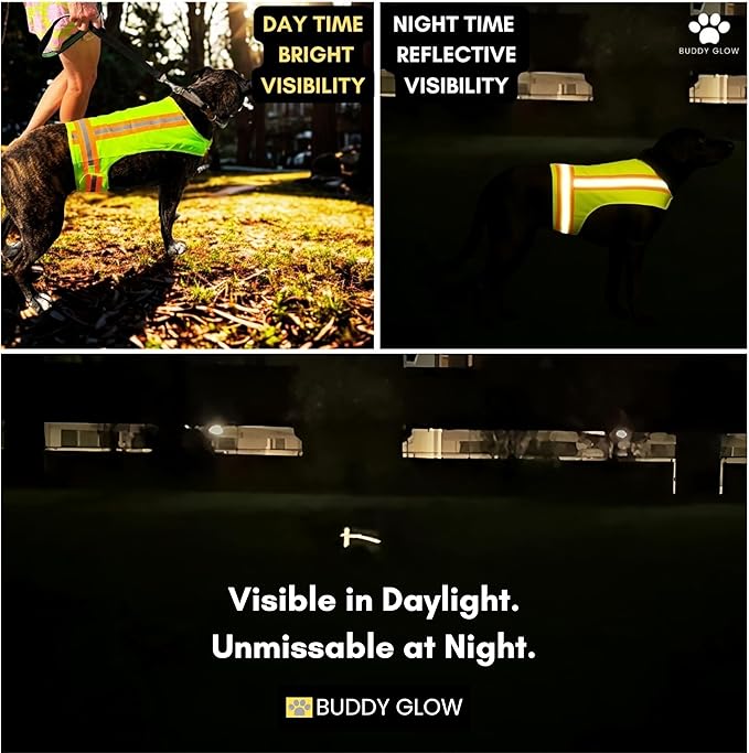 Reflective Dog Vest. High Visibility Yellow Safety Vest for Outdoors. Safeguard Your Dog with Easy to wear Adjustable and Breathable Reflective Gear (Medium)