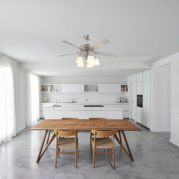 FINXIN Indoor Ceiling Fan Light Fixtures LED 52 Ceiling Fans for Bedroom,Living Room,Dining Room Including Motor,Light,3/5-Blades,Remote Switch (Brushed Nickel)