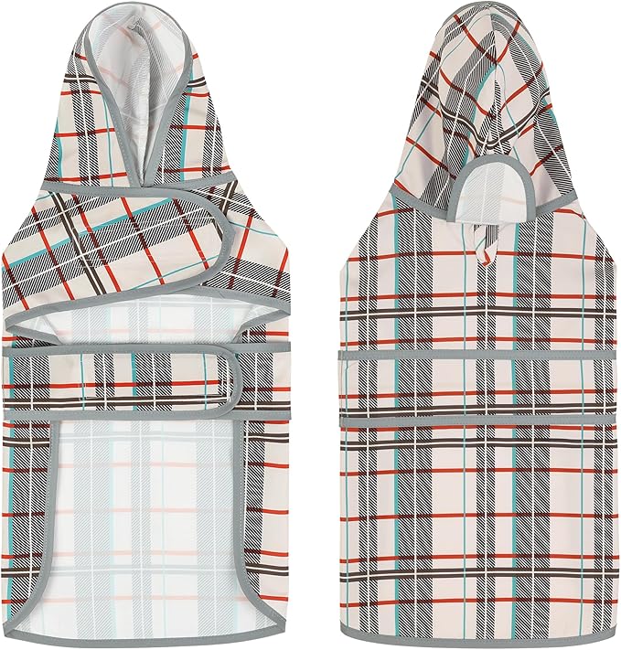 Dog Raincoats for Large Dogs Waterproof Hooded Rain Jacket with Reflective Strips Leash Hole & Poncho Adjustable Fit (Plaid,L)