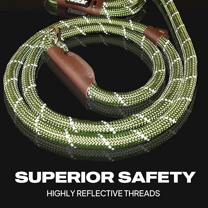 TwoEar Slip Leads for Dogs, 1/2" x 6FT Slip Leash for Large Dogs with Highly Reflective Threads, Comfortable Strong Rope Slip Leads, No Pull Pet Training Leash, Green
