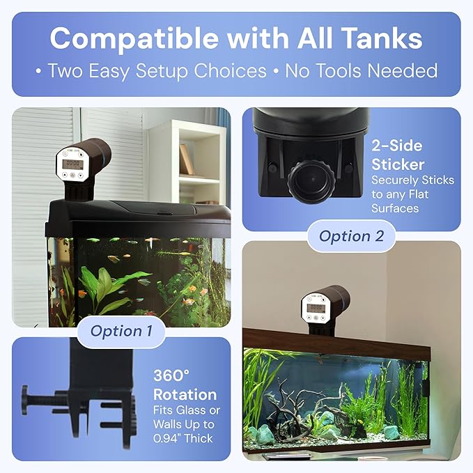 Auto Fish Feeder for Aquariums – Automatic Timer Dispenser with LCD Display & Adjustable Settings – Great for Vacation or Daily Feeding