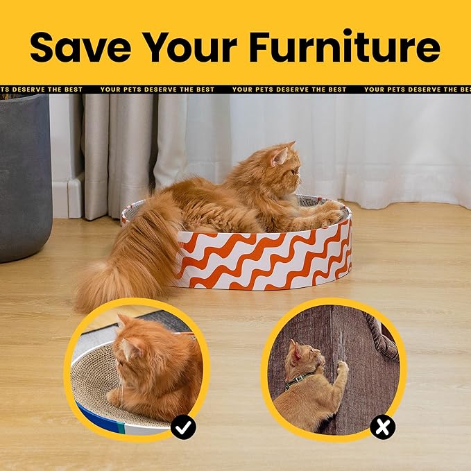 Cat Scratcher Cardboard,2 in 1 Oval Cat Scratch Pad Bowl for Indoor Kitty Grinding Claw,Round Kittens Scratching Board Corrugated Lounge Pet Beds&Furniture Protector for Couch&Carpets&Sofas