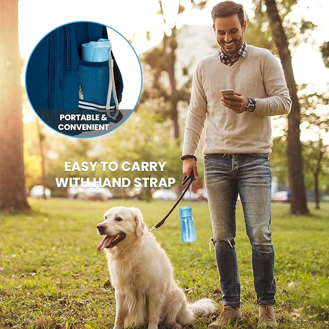 Portable Dog Water Bottle - Foldable Dog Water Dispenser | Leak Proof & Food Grade Plastic Travel | Pet Water Bottle for Cat Outdoor Walking Hiking Travel（US） (Sky Blue, 19oz)