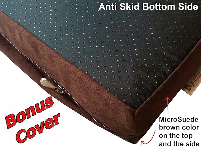 Dogbed4less Orthopedic Memory Foam Dog Bed with Suede Khaki Cover, Waterproof Liner and Extra Pet Bed Case, Fit Large 42"X28" Crate