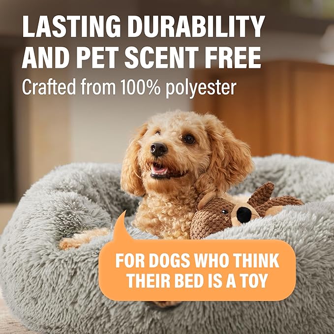 Active Pets Premium Small Donut Dog Bed, Fits Up to 45 lbs, Removable Cover & Washable Cushion, Plush Long Pile Faux Fur Fabric, Portable Pink Pet Bed Furniture for Puppies Adult Canines & Cats