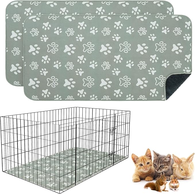BEAUTYZOO 2 Pack Guinea Pig Cage Liners, Washable Reversible Fleece Guinea Pig Bedding, Waterproof Super Absorbent Pee Pads for Small Animals Rabbit Hamster Bunny - 16"x24" Grey