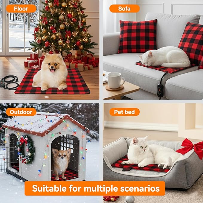 Pet Heating Pad, Adjustable Temperature Heated Cat Bed with Timer, Outdoor Waterproof Heated Dog Bed with Anti-Chew Cord, Overheat Protection Warming Mat for Cats and Puppies (S:17.7"x17.7")