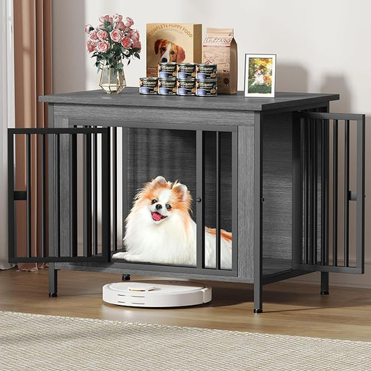 EasyCom Dog Crate Furniture for 1 or 2 Dogs, Heavy Duty Single/Double Dog Crates for Small/Medium/Large Dogs, Dog Kennel Furniture Indoor as TV Stand, Medium Size 31.5" L(20-35 Pounds), Dark Grey