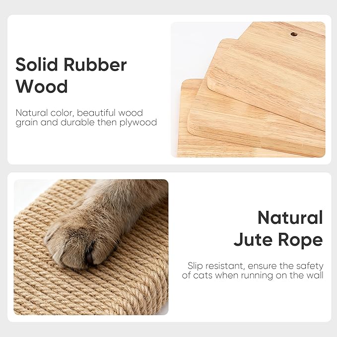 FUKUMARU Cat Climbing Shelf Wall Mounted, Four Step Cat Stair with Jute Scratching for Kitten Walls Shelves Furniture - Large