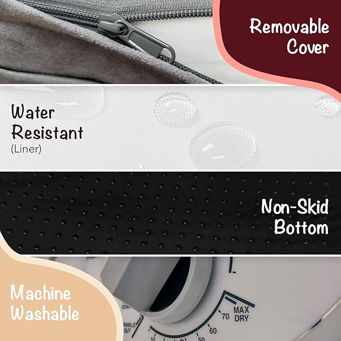 Friends Forever Large Dog Bed, Orthopedic Pet Sofa Memory Foam Mattress, Calming Dog Couch, Wall Rim Pillow, Water Resistant Liner, Washable Cover, Non-Slip Bottom, Chester, Large Grey