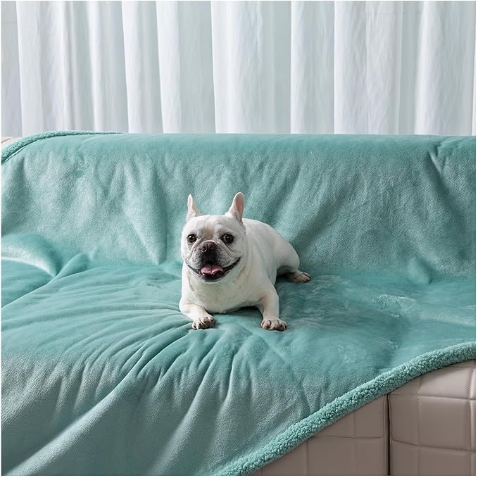 Waterproof Green Dog Blanket Reversible Pet Bed Cover Puppy Throw Blankets Leakproof Sofa Couch Cover Cat Pet Jacquard Blanket for Warm Fluffy Washable Mat-Green,L-65x57in